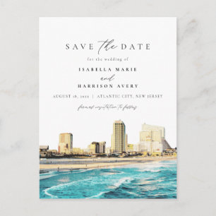 Watercolor Atlantic City New jersey City Skyline Vykort