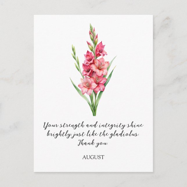WATERCOLOR AUGUST GLADIOLUS BIRTH FLOWER VYKORT (Framsida)