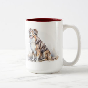 Watercolor Australian shepherd Två-Tonad Mugg