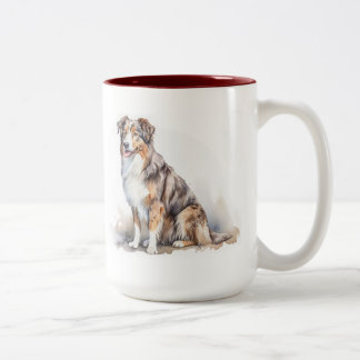 Watercolor Australian shepherd Två-Tonad Mugg