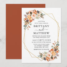 Watercolor Autumn Blommigt Geo Bröllop Terracotta