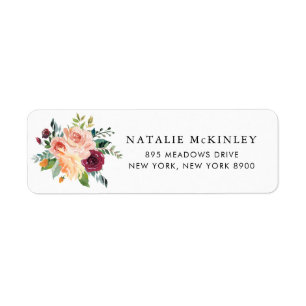 Watercolor Autumn Blooms Blommigt Bouquet Adress Returadress Etikett