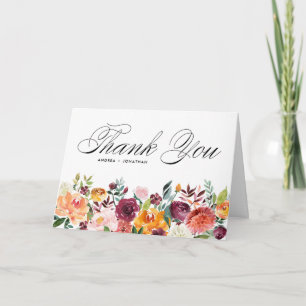 Watercolor Autumn Blooms Blommigt Garland Bröllop Tack Kort