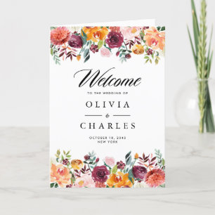 Watercolor Autumn Blooms Ceremony Bröllop Booklet Program
