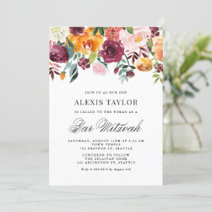 Watercolor Autumn Blooms Fall Pub Mitzvah Inbjudningar