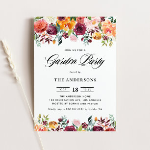 Watercolor Autumn Blooms Garland Garden Party Inbjudningar