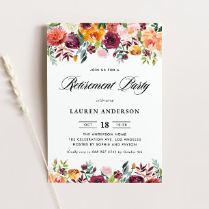 Watercolor Autumn Blooms Garland Pension Party Inbjudningar