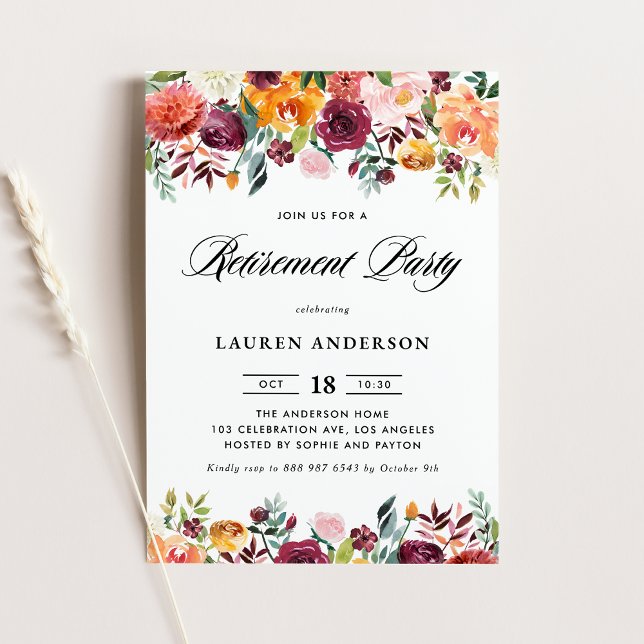 Watercolor Autumn Blooms Garland Pension Party Inbjudningar (Skapare uppladdad)