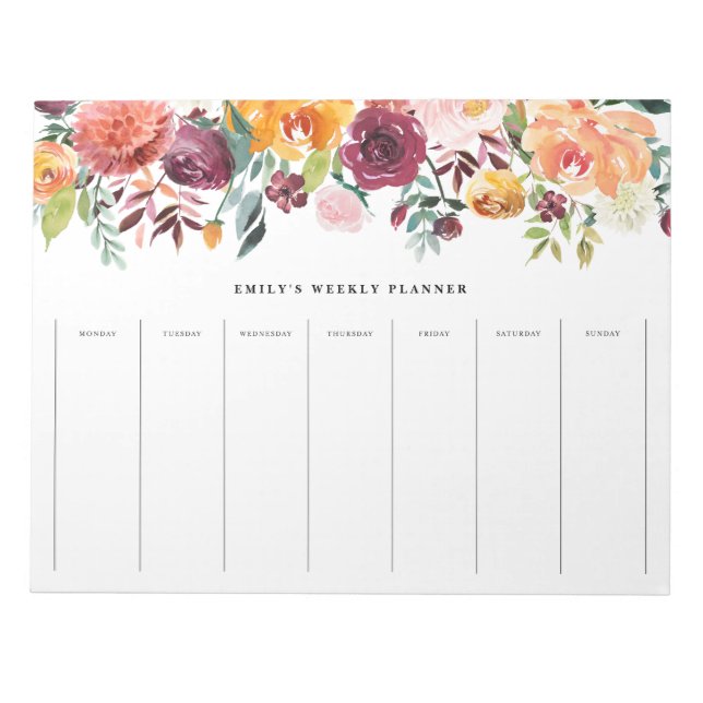 Watercolor Autumn Blooms Garland Weekly Planner Anteckningsblock (Framsida)