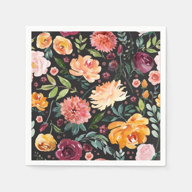 Watercolor Autumn Blooms Mönster Faux Chalkboard Pappersservett (Framsidan)