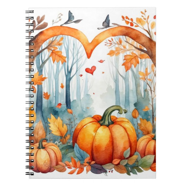 Watercolor Autumn Forest Pumpkin Löv Anteckningsbok (Framsidan)