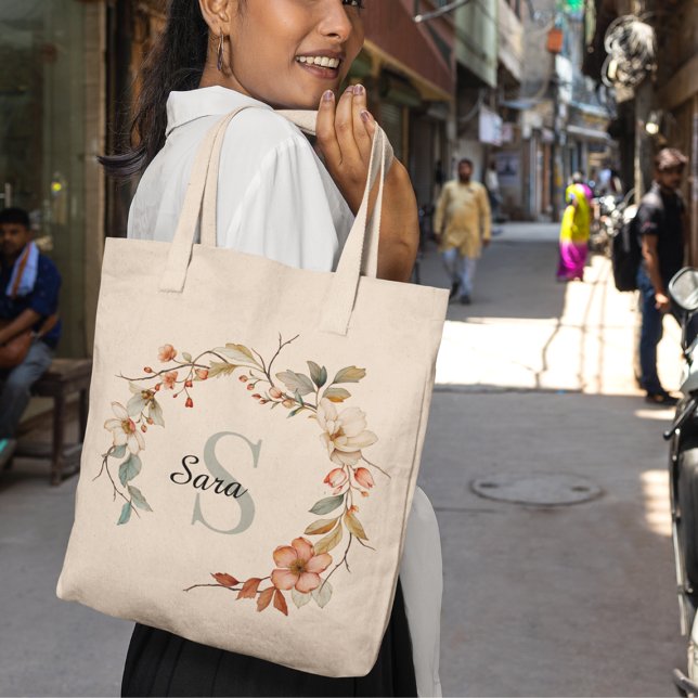 Watercolor Autumn Garden Monogram Canvas Tygkasse (Skapare uppladdad)