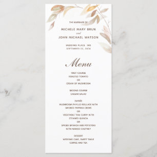 Watercolor Autumn Gren Löv Bröllop Menu Meny