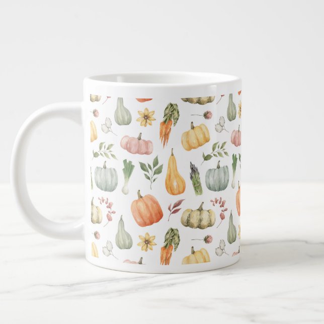 Watercolor Autumn Harvest Mönster Jumbo Mugg (Vänster)