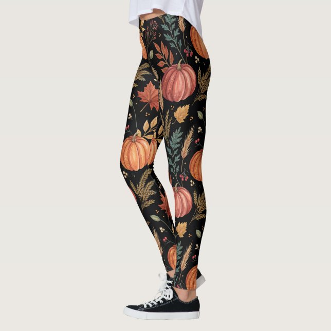 Watercolor Autumn Harvest Mönster Leggings (Vänster)