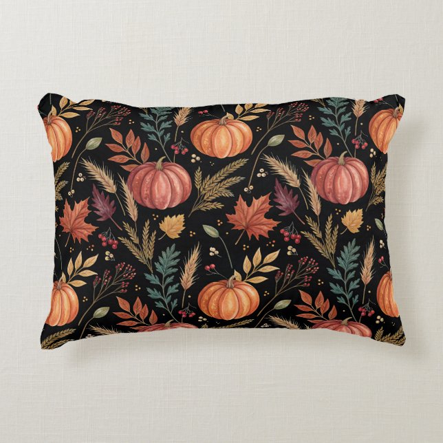Watercolor Autumn Harvest Mönster Prydnadskudde (Framsidan)