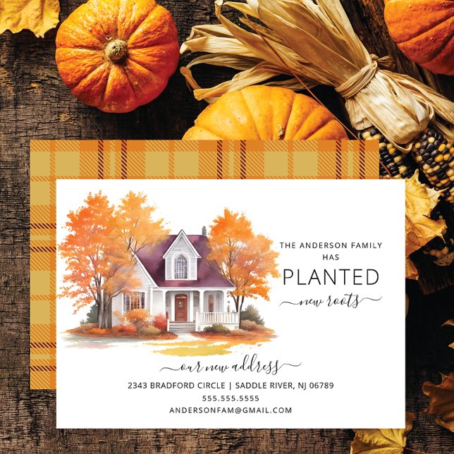 Watercolor Autumn House Flytta Notification Inbjudningar (Skapare uppladdad)