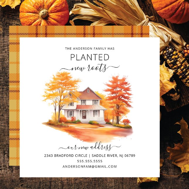 Watercolor Autumn House Flytta Notification Inbjudningar (Skapare uppladdad)
