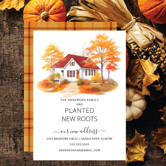Watercolor Autumn House Flytta Notification Inbjudningar (Skapare uppladdad)