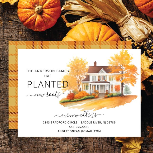 Watercolor Autumn House Flytta Notification Inbjudningar (Skapare uppladdad)