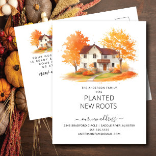 Watercolor Autumn House Flytta Notification Vykort