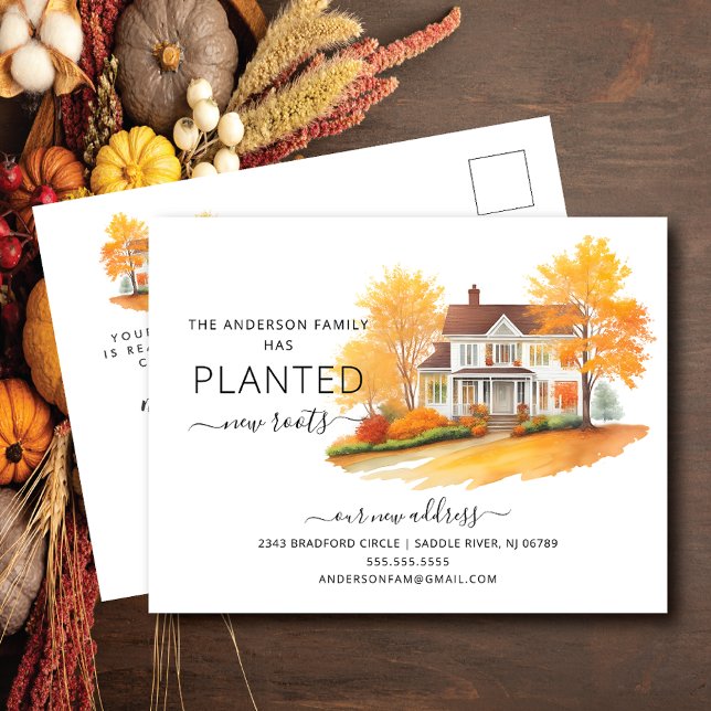 Watercolor Autumn House Flytta Notification Vykort (Skapare uppladdad)