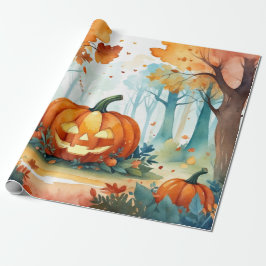 Watercolor Autumn Pumpkins Forest Höst löv Presentpapper