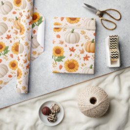 Watercolor Autumn Pumpkins & Sunblommor Mönster Presentpapper