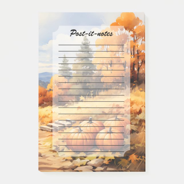 Watercolor Autumn Road Pumpkin Falling Löv Post-it Block (Framsida)