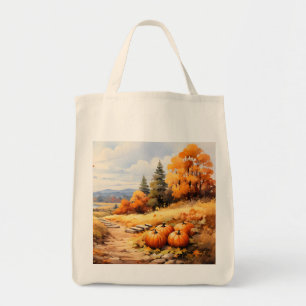 Watercolor Autumn Road Pumpkin Falling Löv Tygkasse