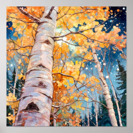 Watercolor Autumn Träd Art Poster