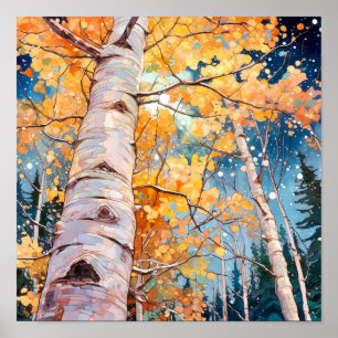 Watercolor Autumn Träd Art Poster