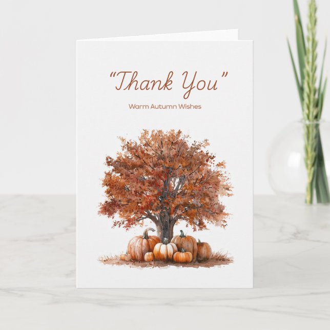 Watercolor Autumn Träd med Pumpkins Kort (Framsida)