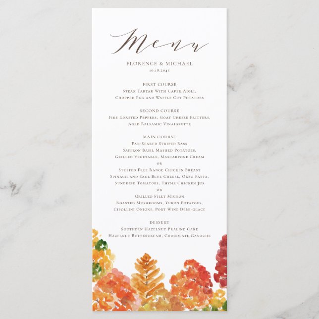 Watercolor Autumn Woodlands Fall Wedding Meny (Framsida)