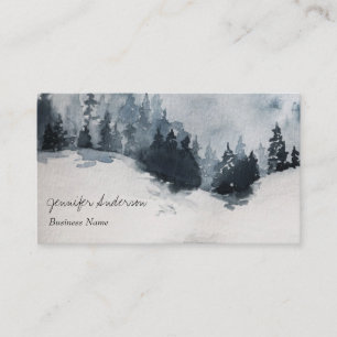 Watercolor Äventyr Woodland Winter Gräs Forest Visitkort