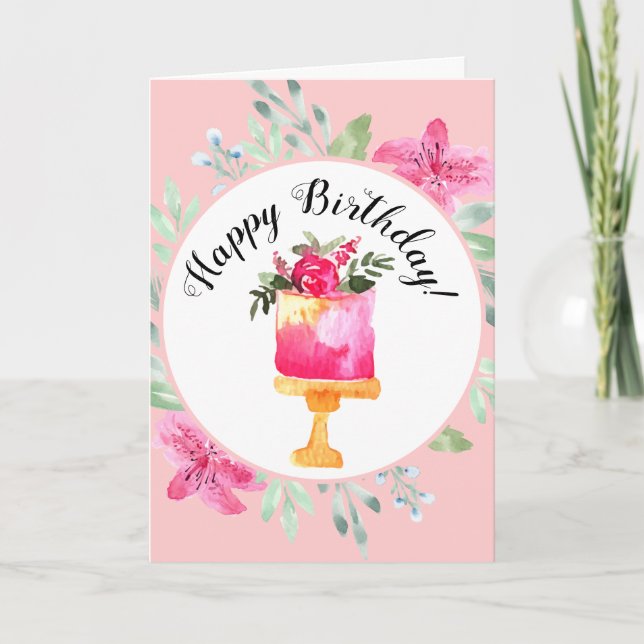 Watercolor Azalea Blommigt Birthday Kort (Framsida)
