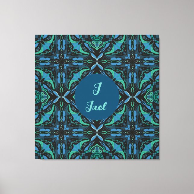 Watercolor Azulejo Black Spain Personlig Canvastryck (Framsida)