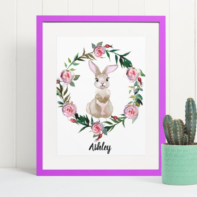 Watercolor Baby Bunny Nursery Flower Woodland Poster (Skapare uppladdad)