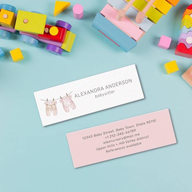 Watercolor Baby Clothing Bohemian Babyvvakt Mini Visitkort (Watercolor Baby Clothing Bohemian Babysitter Mini Business Card)
