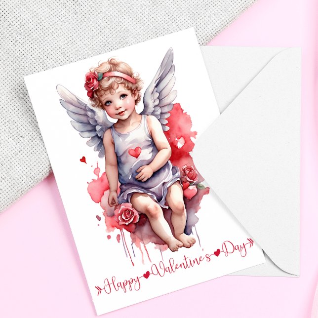 Watercolor baby Cupid Alla hjärtans dag Julkort (Skapare uppladdad)