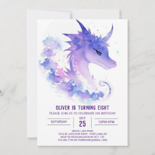 Watercolor Baby Dragon Birthday Inbjudningar