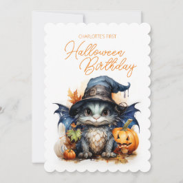 Watercolor Baby Dragon Child's Halloween Birthday Inbjudningar