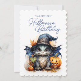 Watercolor Baby Dragon Child's Halloween Birthday Inbjudningar