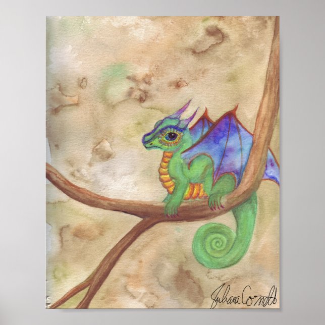 Watercolor Baby Dragon Poster (Framsidan)