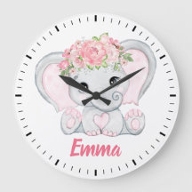 Watercolor Baby Elephant Rosa Blommigt Girl Nurser