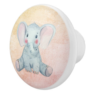 Watercolor Baby Elephant Texturerad Knopp