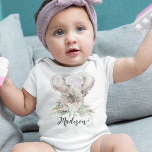 Watercolor Baby Elephant Tropical Boho T Shirt