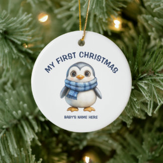 Watercolor Baby First Christmas Photo Julgransprydnad Keramik