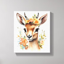 Watercolor Baby Gazelle med blommor