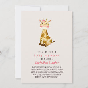 Watercolor Baby Giraffe Cute Whimsical Flicka Inbjudningar